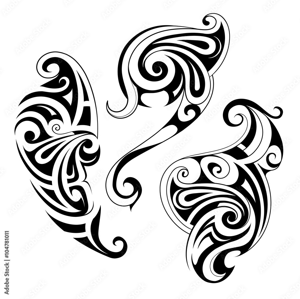 Maori style tattoo shapes Maori style tattoo shapes