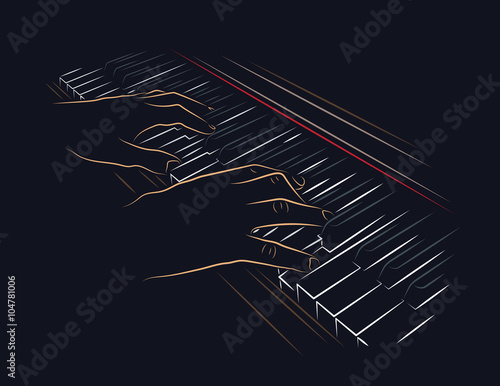 Playing piano. Hands on piano keyboard.