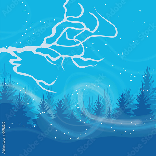 Winter card with cold wind blowing.Vector