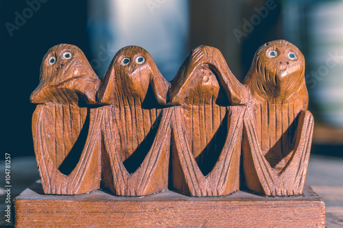 Canvas Print Four monkeys hear, see, speak and do no evil