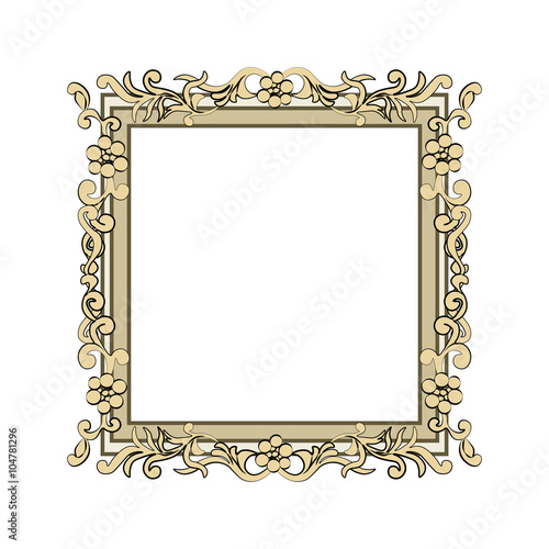 Gold frame decorated with golden roses and classic royal ornaments. Vector
