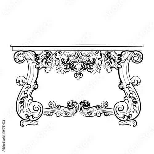 Classic Baroque style table with luxurious ornaments. Vector sketch
