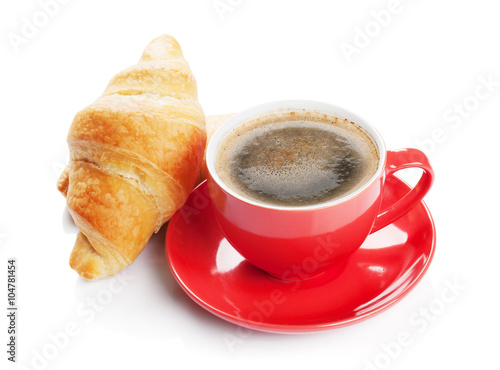 Fototapeta Naklejka Na Ścianę i Meble -  Fresh croissants and coffee cup