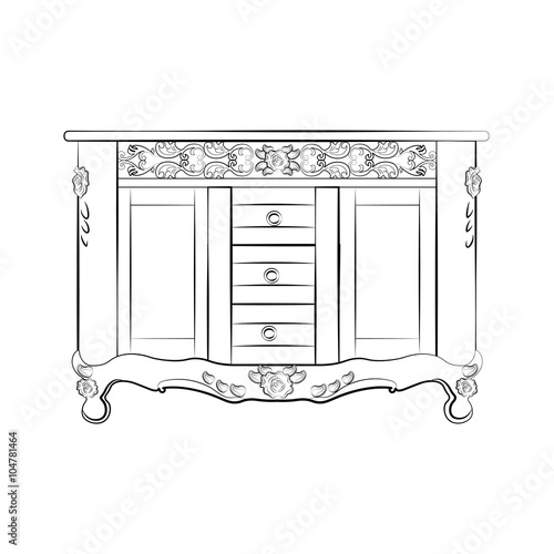 Classic commode with damask royal ornaments. Vector