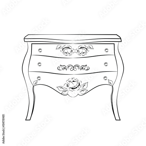 Baroque royal table with luxurious damask ornaments. Vector sketch