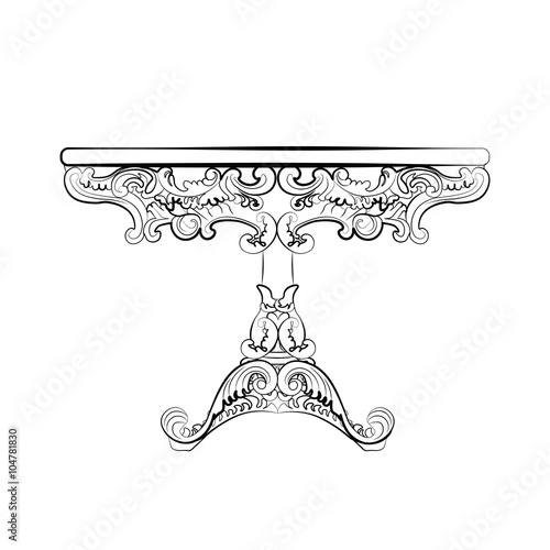 Baroque royal table with luxurious damask ornaments. Vector sketch