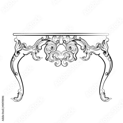 Baroque royal table with luxurious damask ornaments. Vector sketch