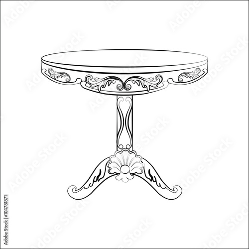 Baroque royal table with luxurious damask ornaments. Vector sketch