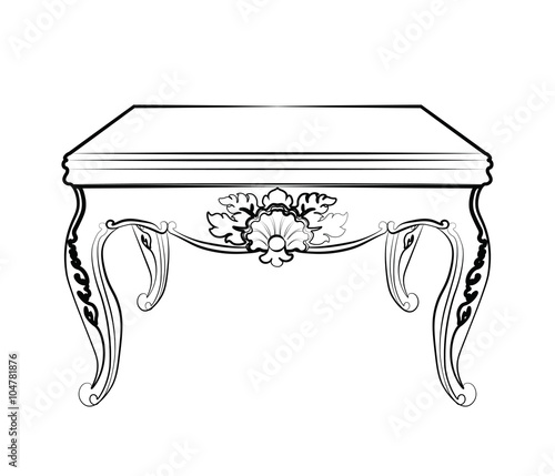 Baroque royal table with luxurious damask ornaments. Vector sketch