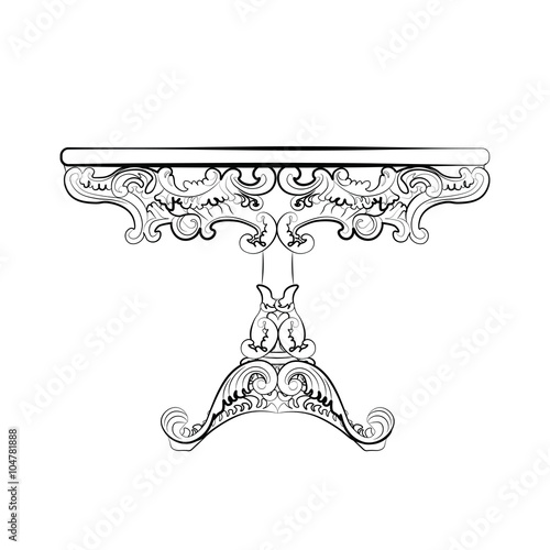 Elegant imperial classic round table in rococo style with luxurious ornaments. Vector