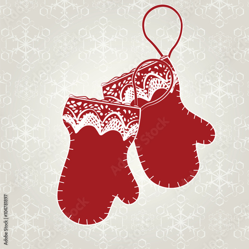 Winter card with red gloves. Vector