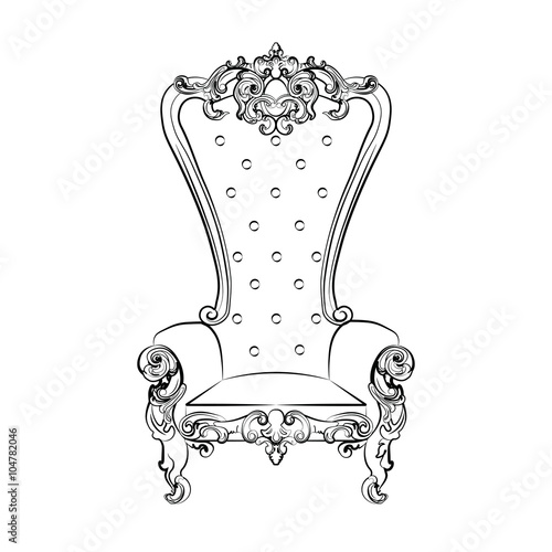 Classic royal armchair with luxurious ornaments . Vector sketch