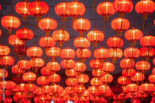 The traditional Chinese new year lanterns are for celebration.