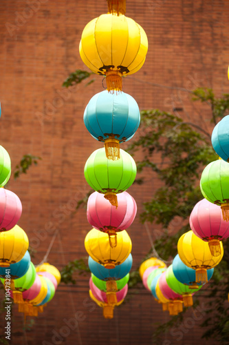 The traditional Chinese new year lanterns are for celebration.