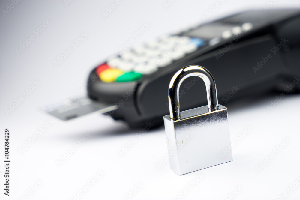Credit Card machine payment security with key lock & padlock Credit Card machine payment security with key lock & padlock