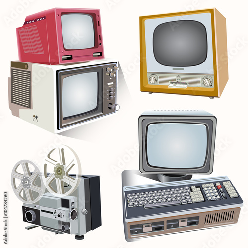 Retro television set vector high detailed illustrations