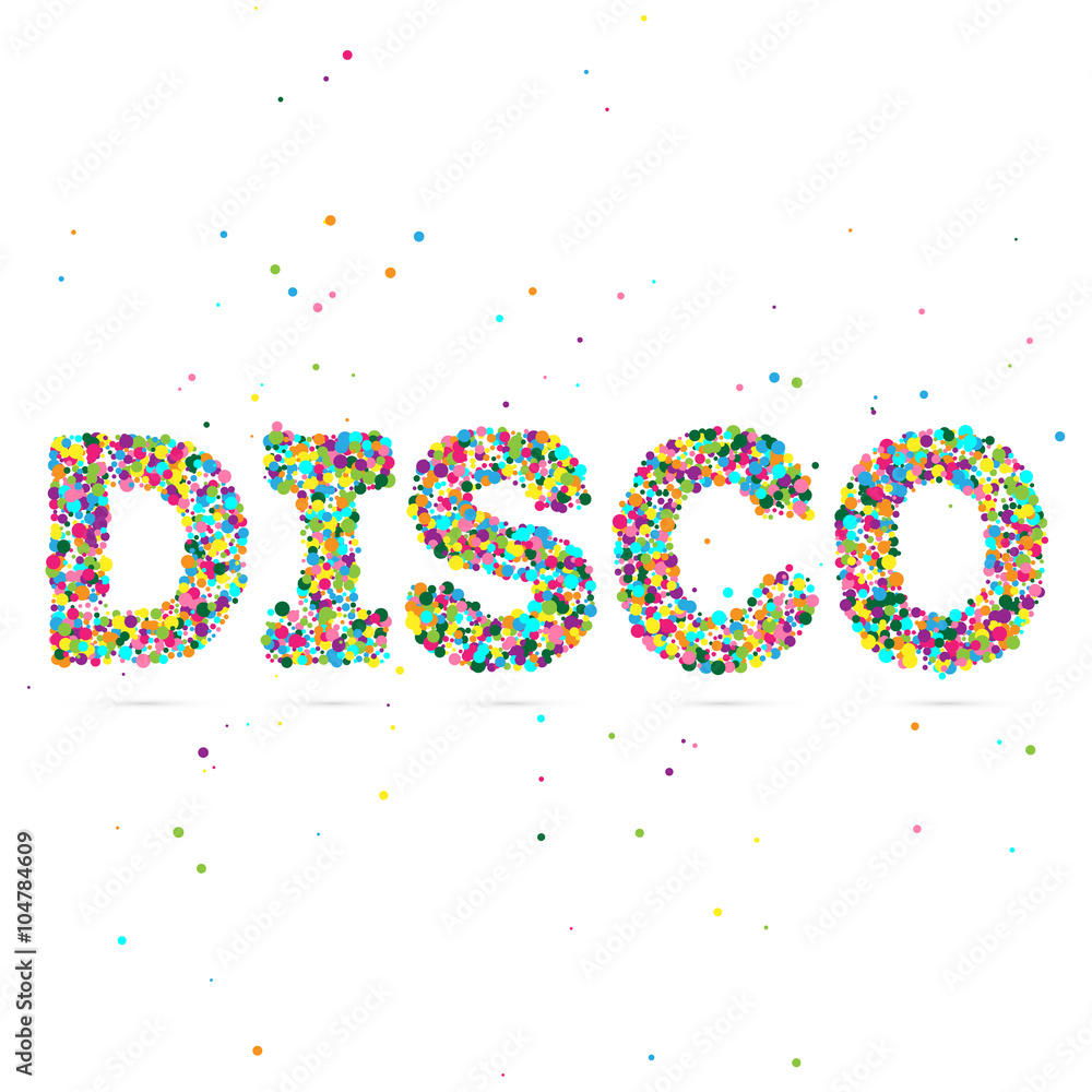 disco word consisting of colored particles