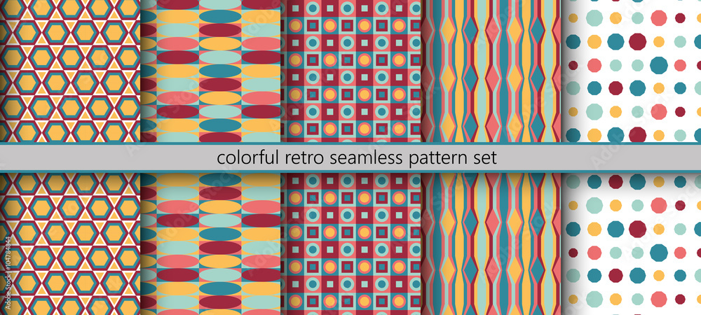 Colorful retro seamless pattern set Colorful retro seamless pattern set