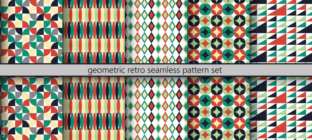 geometric shapes retro seamless pattern set