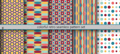 Colorful retro seamless pattern set