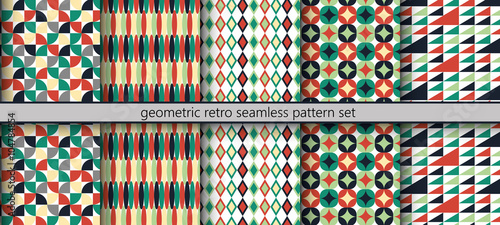 geometric shapes retro seamless pattern set
