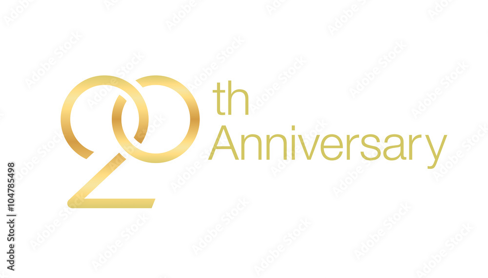 Wedding icon for 20th anniversary with twisted golden rings. Wedding icon for 20th anniversary with twisted golden rings.