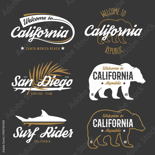 Vector vintage monochrome California badges.