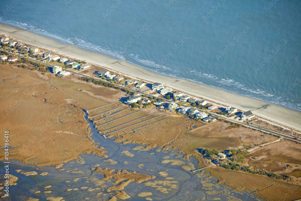 waterfront homes, aerial view
