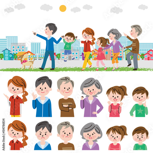 家族　手をつないで歩く