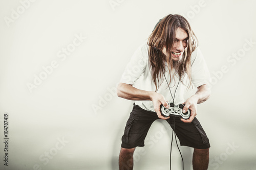 Happy man playing games