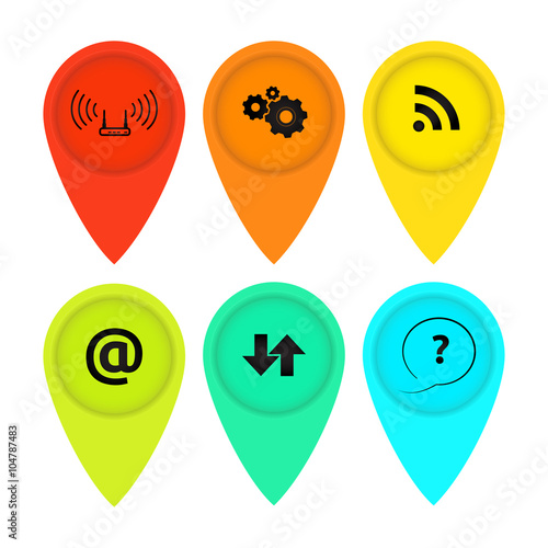 vector colored tags on the map with icons Free Download vector colored tags on the map with icons - GFXLoad