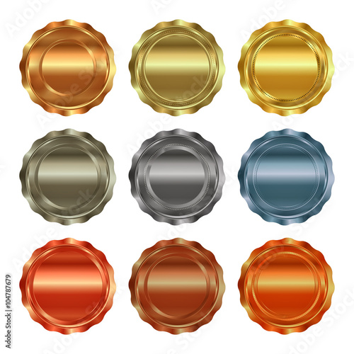 vector set of blank templates for printing labels, medals of gold, silver, bronze