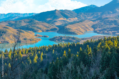 Panorramic view of lake Plastira (Limni Plastira) Greece.