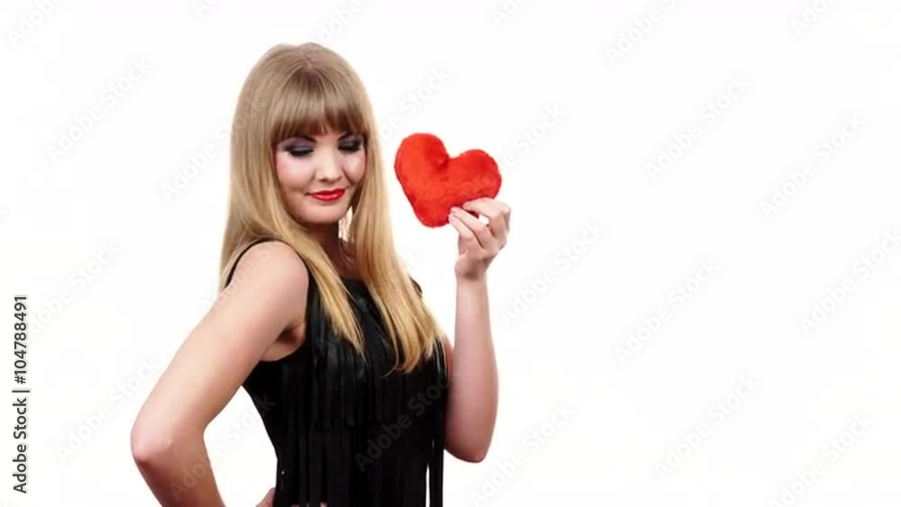 Woman gorgeous girl holding red heart love symbol 4K Woman gorgeous girl holding red heart love symbol 4K