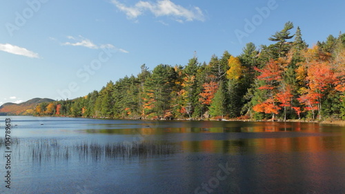 Locked down view of Eagle Lake and Fall foliage, Acadia National Park, Maine.
