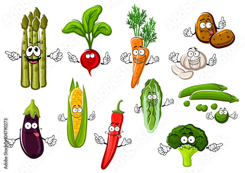 Happy farm vegetables cartoon characters