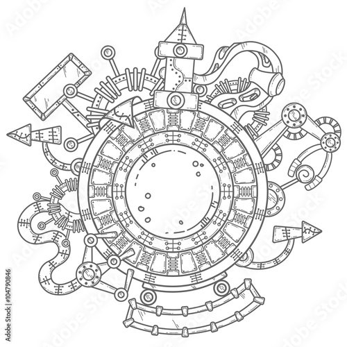 Steampunk vector illustration with industrial technical elements