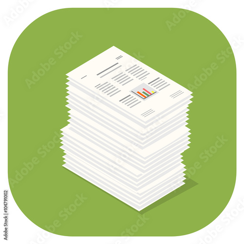 A vector illustration icon of Paper Documents.
Stacked pile of financial documents.
Flat icon paperwork concept.