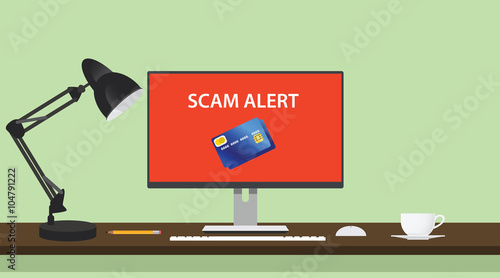 spam alert and danger illustration with computer credit card