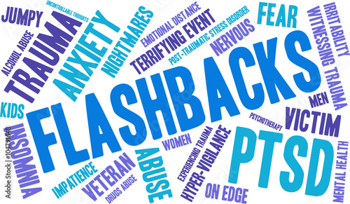 Flashbacks Word Cloud on a white background.