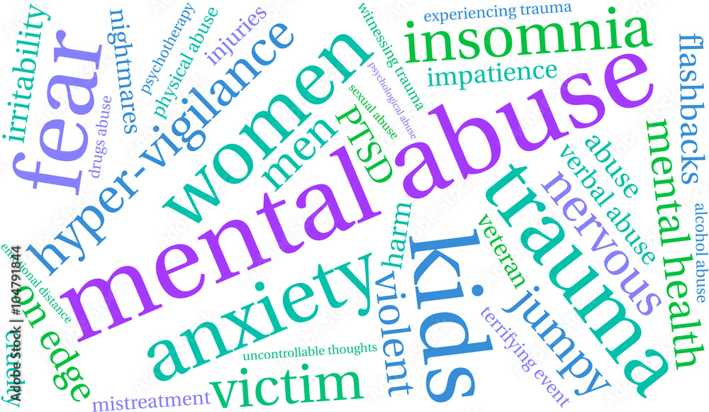 Mental Abuse word cloud on a white background. Mental Abuse word cloud on a white background.