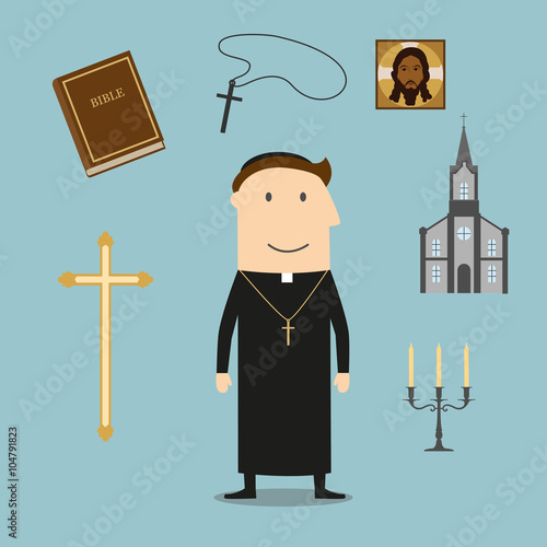 Priest and religious icons or symbols