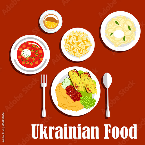 National ukrainian cuisine dishes set