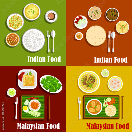Malaysian and indian cuisine dishes