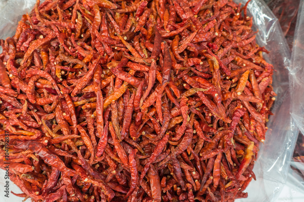 Fototapeta premium Dried chili sales in Thai food market