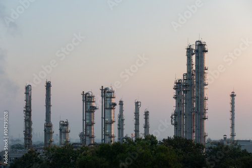 Process Columns of Natural Gas Plant with morning sky in background