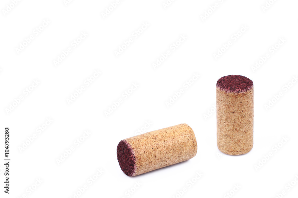Two used wooden wine corks isolated on white Two used wooden wine corks isolated on white