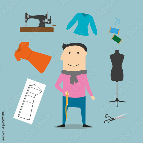 Tailor with sewing tools icons