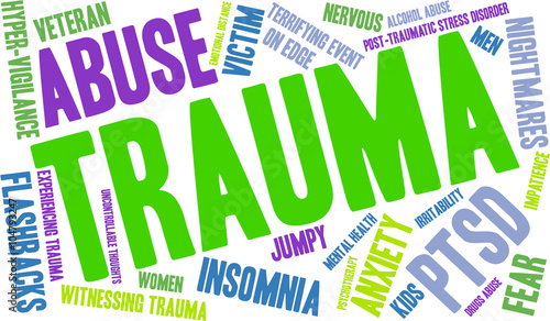Trauma word cloud on a white background. 