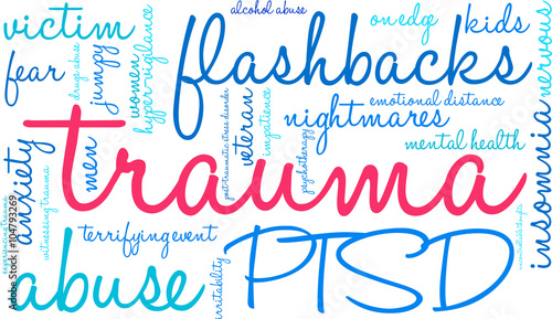 Trauma word cloud on a white background. 